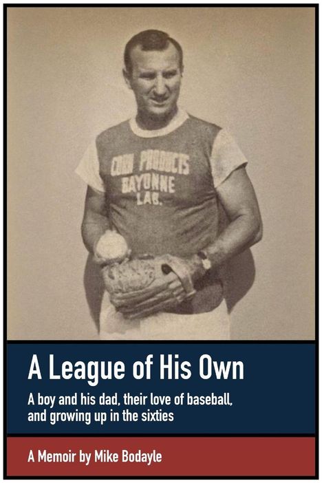 Titel: "A League of His Own". Ein Mann in Sportkleidung mit Baseballhandschuh und Ball. Memoirentext darunter.