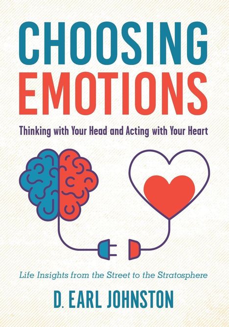 „CHOOSING EMOTIONS: Thinking with Your Head and Acting with Your Heart.“ Illustration von Gehirn und Herz.