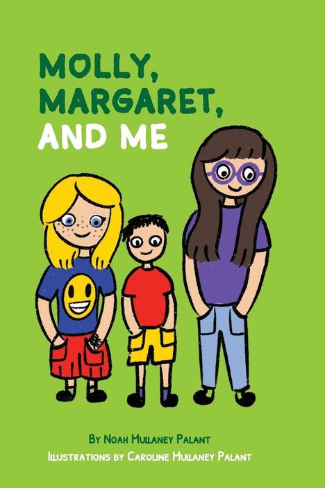 "MOLLY, MARGARET, AND ME" zeigt drei gezeichnete Figuren: ein Mädchen mit Smiley-Shirt, ein Junge und eine Person mit Brille.