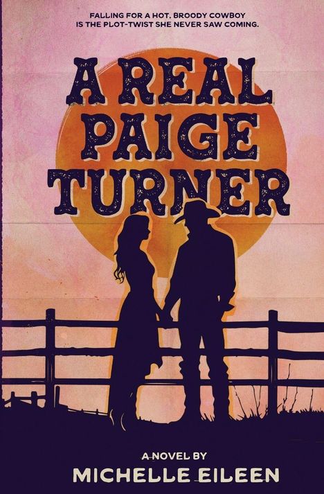 Ein Cowboy und eine Frau vor einem Sonnenuntergang halten sich an den Händen; es wirkt romantisch und verträumt.