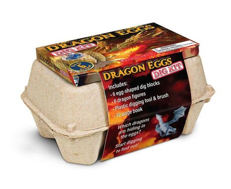 "DRAGON EGGS DIG KIT": 6 Eierblöcke, 6 Drachenfiguren, Grabwerkzeug, 32-seitiges Buch. Entdecke versteckte Drachen!