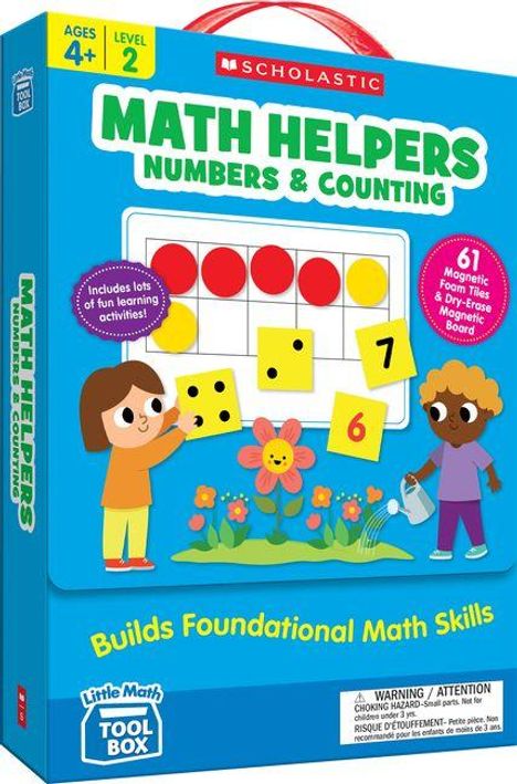 "Math Helpers Numbers & Counting", "Builds Foundational Math Skills". Kinder spielen mit Zahlen; Illustration.