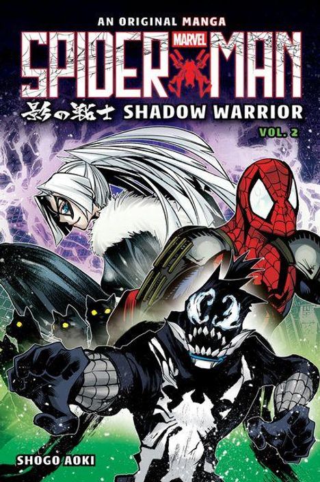 "Spider-Man: Shadow Warrior Vol. 2" von Shogo Aoki. Charaktere in Kampfposen vor einer dramatischen Kulisse.