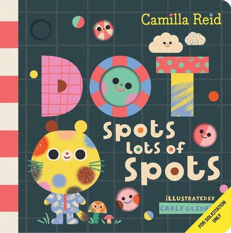 Titel: „DOT. spots lots of spots“. Buntes Kinderbuchcover, verspielte Buchstaben und fröhliche Tierillustrationen.