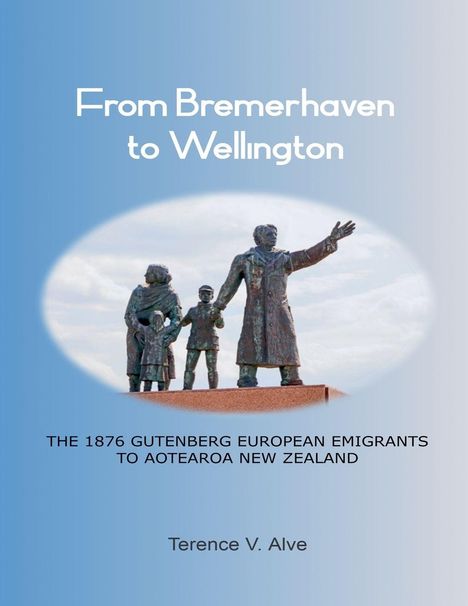 „From Bremerhaven to Wellington“ steht über einer Statue von drei Figuren.