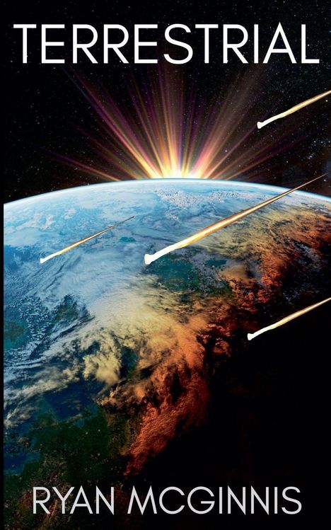 "Terrestrial" oben, "Ryan McGinnis" unten. Illustration: Erde aus dem All, Sonnenaufgang, Meteore dringen ein.