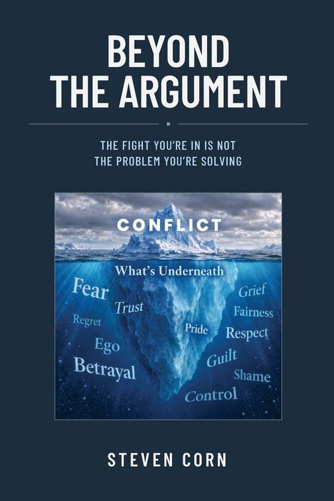 "Beyond the Argument" steht oben, darunter: "The fight you're in is not the problem you're solving." Bild eines Eisbergs.