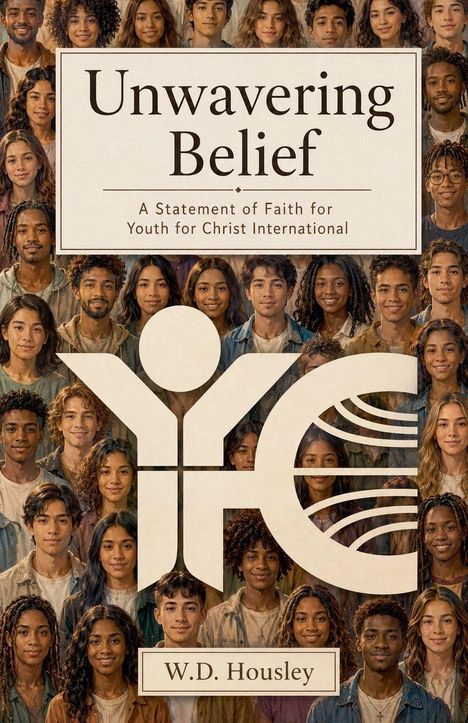 „Unwavering Belief: A Statement of Faith for Youth for Christ International“ von W.D. Housley. Viele junge Gesichter sind zu sehen, mit einem großen Logo im Vordergrund.