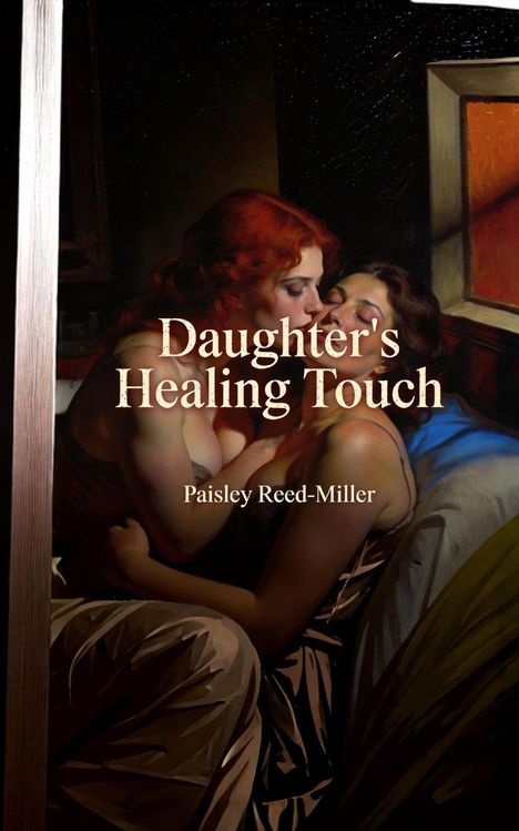 "Daughter's Healing Touch" und "Paisley Reed-Miller." Zwei Frauen in inniger Umarmung, stilvolle Malerei.