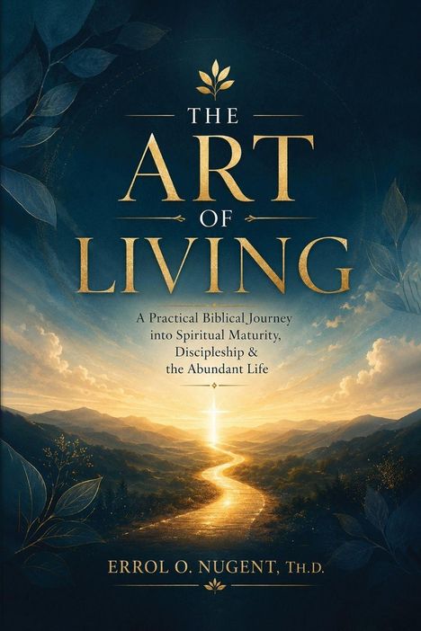 „The Art of Living“ in goldener Schrift vor einer Landschaft bei Sonnenaufgang, mit einem strahlenden Kreuz am Horizont.