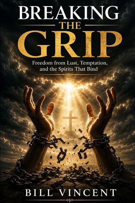 "BREAKING THE GRIP" und "Freedom from Lust, Temptation, and the Spirits That Bind". Eine Illustration:
Hände zerreißen Ketten, strahlendes Kreuz am Himmel.