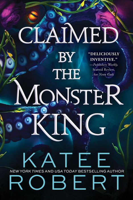 „Claimed by the Monster King“ – Fantasiewesen mit Tentakel, Pflanzen und leuchtendem Auge, dunkler Hintergrund.