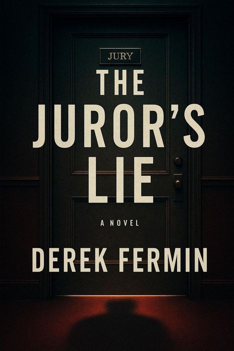 "THE JUROR'S LIE" ist groß auf einer dunklen Tür geschrieben, darunter "A NOVEL" und "DEREK FERMIN".