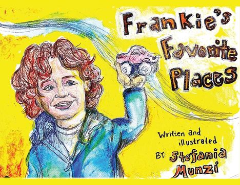 "Frankie's Favorite Places. Written and illustrated by: Stefania Munzi." Illustration: Kind mit rotem Haar, hält Spielzeugauto.
