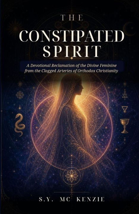 "The Constipated Spirit" und "A Devotional Reclamation ..." Silhouette einer Frau mit spirituellen Symbolen.