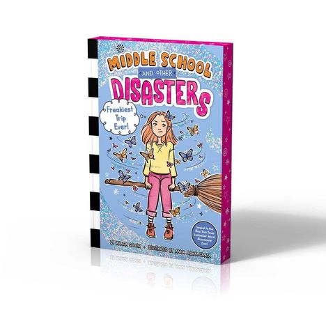 "Middle School and Other Disasters", "Freakiest Trip Ever!", Mädchen auf Besen, umgeben von Schmetterlingen und Sternen.