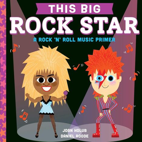 "This Big Rock Star", "A Rock 'n' Roll Music Primer". Zwei bunte Figuren mit auffälligen Frisuren auf einer Bühne.