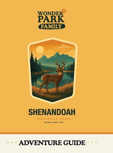 "Wonder Park Family", "Shenandoah National Park", "Established 1935", "Adventure Guide". Illustration eines Hirsches.