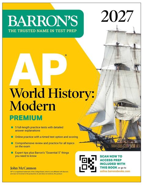 "AP World History: Modern. Premium. 2027. Barron's."  
Ein Segelschiff ist rechts abgebildet.
