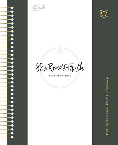 „She Reads Truth Notetaking Bible“ und „Pentateuch | Christian Standard Bible“ stehen auf einem stilvollen Cover.