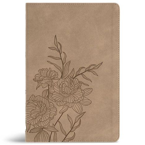 Ein Notizbuch mit einem geprägten floralen Design auf dem Einband, das Blumen und Blätter zeigt.