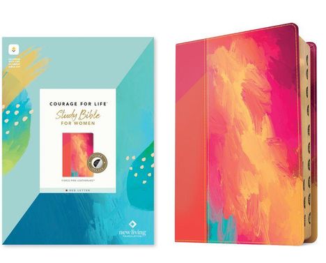 "Courage for Life Study Bible for Women", ein buntes Coverdesign mit rosa, gelben und blauen Farben.