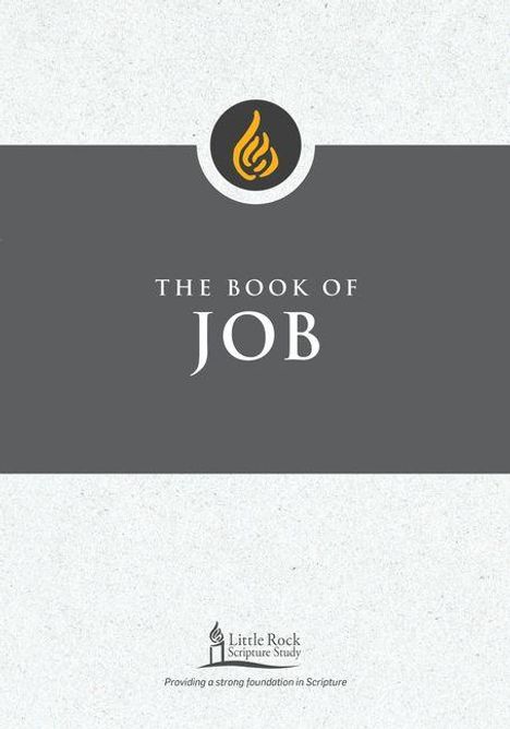 "The Book of Job" oben, darunter ein Flammen-Logo, unten "Little Rock Scripture Study". Elegantes, minimalistisches Design.
