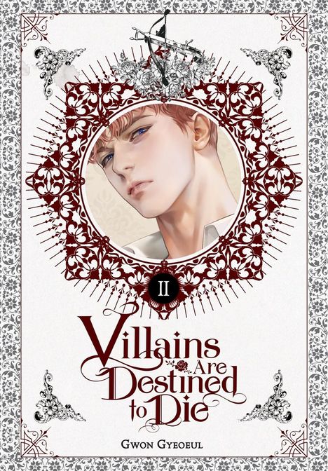 "Villains Are Destined to Die II" und "Gwon Gyeoeul". Eine stilvolle Illustration einer Person mit floralem Muster.