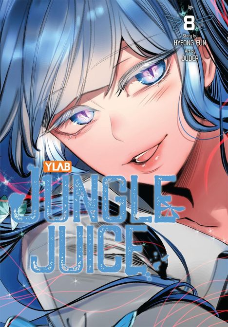 "YLAB JUNGLE JUICE" steht auf einer farbenfrohen Manga-Illustration eines lächelnden Charakters mit blauen Haaren.