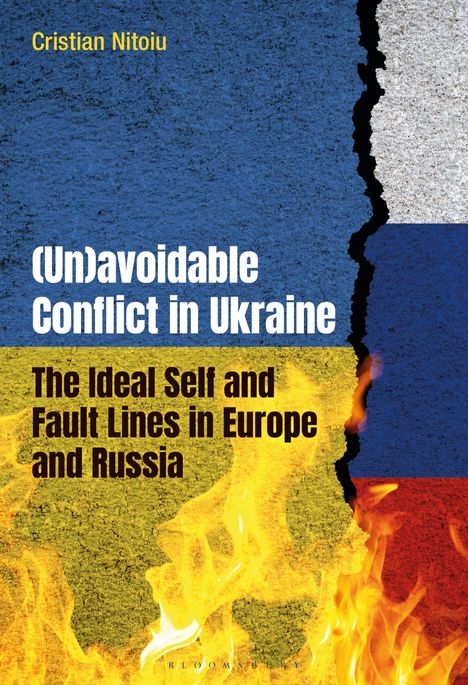 Buchtitel: "(Un)avoidable Conflict in Ukraine". Hintergrund: gespaltene Farben mit Flammen unten.