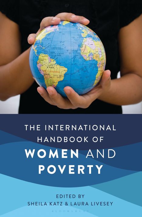 "The International Handbook of Women and Poverty," zwei Hände halten einen Globus.