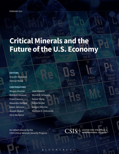 "Critical Minerals and the Future of the U.S. Economy" steht vor einem Periodensystem-Hintergrund.