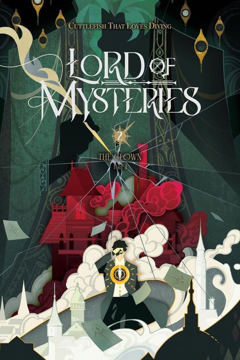 „Cuttlefish That Loves Diving“, „Lord of Mysteries“, „2“, „The Clown Part II“. Illustration mit mystischen Elementen.