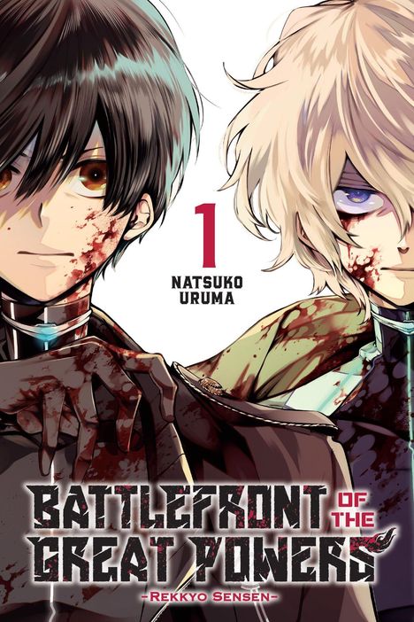 "1 Natsuko Uruma, Battlefront of the Great Powers, Rekkyo Sensen. Zwei Figuren mit blutverschmierten Gesichtern."