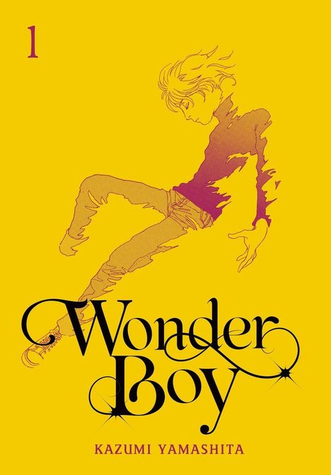 "1", "Wonder Boy", "Kazumi Yamashita". Illustration eines Jungen, der zu schweben scheint, auf leuchtend gelbem Hintergrund.