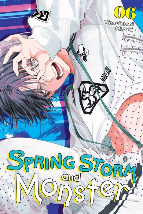 Text: "Spring Storm and Monster", "06", "Mitsubachi Miyuki". Illustration eines Mannes in weißer Kleidung mit Brille.
