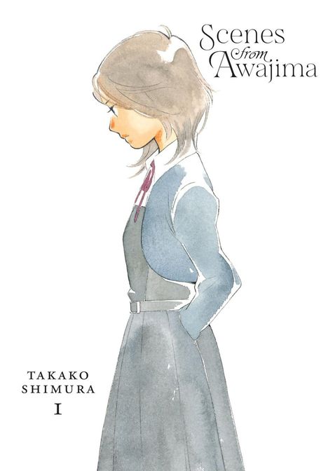Texte: "Scenes from Awajima", "Takako Shimura I". Eine Aquarell-Illustration eines nachdenklichen Mädchens im Profil.