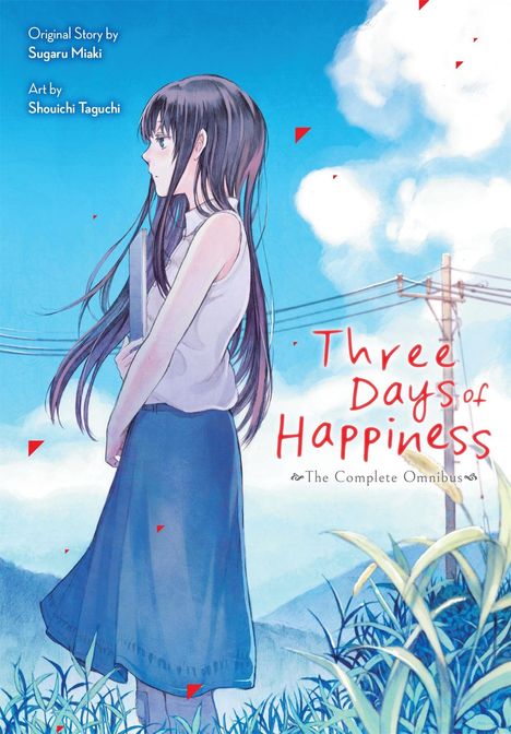"Three Days of Happiness, The Complete Omnibus." Mädchen mit langen Haaren steht nachdenklich unter blauem Himmel.
