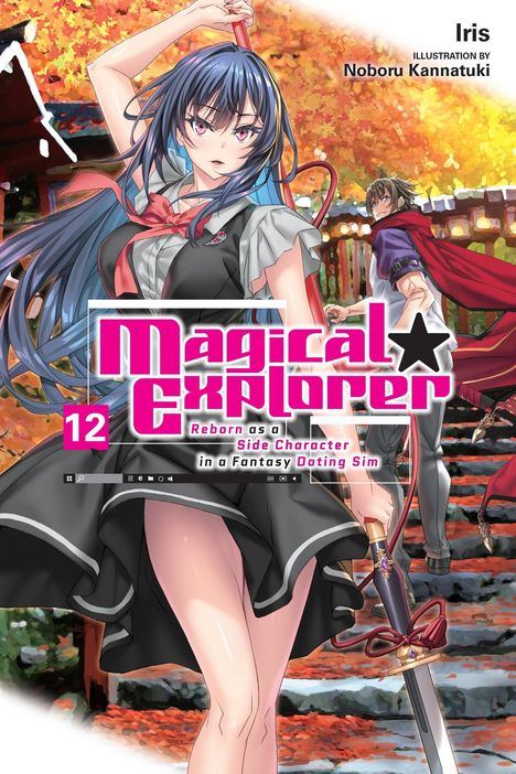 „Magical Explorer 12: Reborn as a Side Character in a Fantasy Dating Sim“. Ein Mädchen mit Schwert, Herbstblätter.