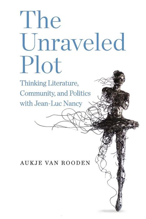 "The Unraveled Plot" und andere Texte, darunter ein kunstvoll verwobener Draht in humanoider Form.