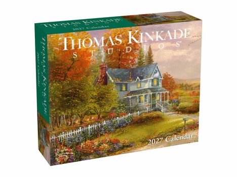"Thomas Kinkade Studios. 2027 Calendar." Eine malerische Illustration eines Hauses in herbstlicher Landschaft.
