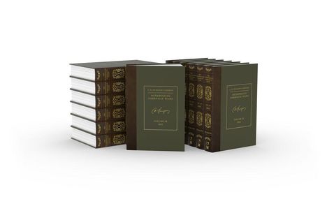 Buchreihe mit dunkelgrünem Einband: "C.H. Spurgeon Sermons" und "Metropolitan Tabernacle Pulpit". Bandnummern und Jahreszahlen.