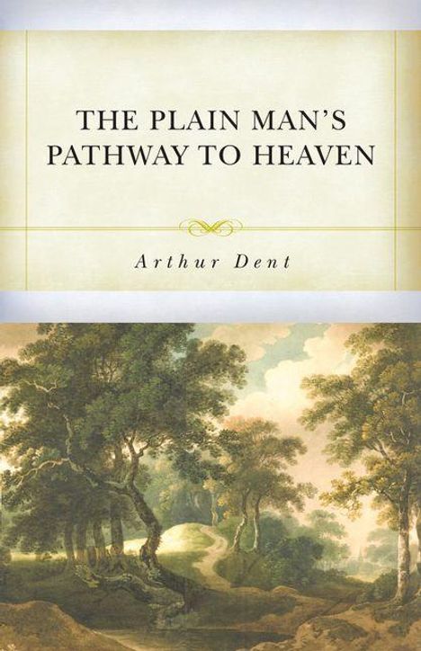 "THE PLAIN MAN'S PATHWAY TO HEAVEN" Arthur Dent. Unterhalb ein Gemälde: Waldweg mit Bäumen und Lichtstrahlen.
