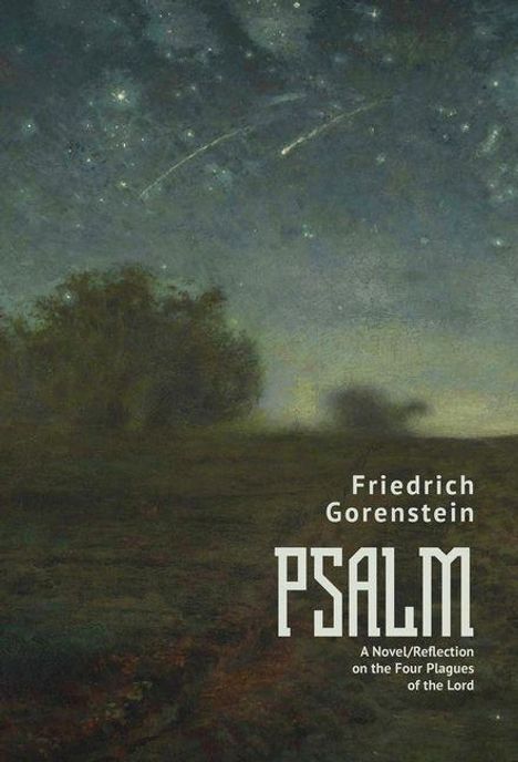„Friedrich Gorenstein PSALM“: Ein Nachthimmel mit Sternen und Sternschnuppen über einer dunklen Landschaft.