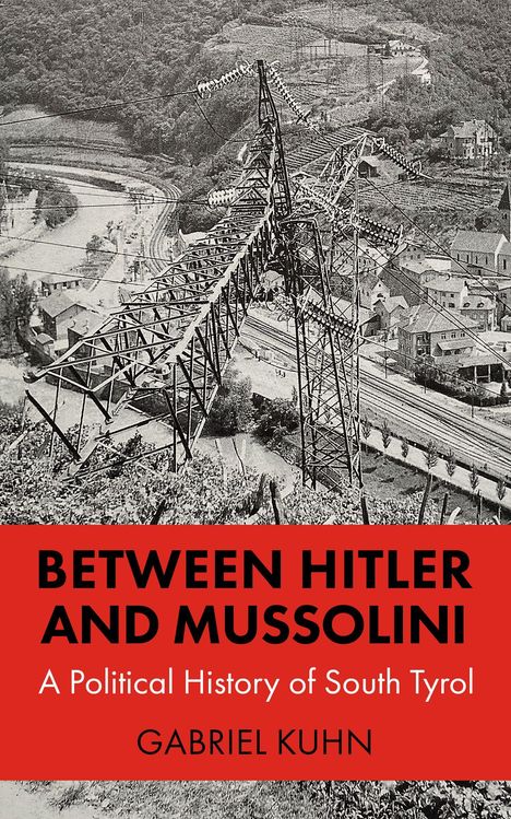 "BETWEEN HITLER AND MUSSOLINI: A Political History of South Tyrol" - Gabriel Kuhn. Schwarzweißes Foto von Stromleitungen.