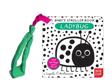 Cover: "BABY'S STROLLER BOOK - LADYBUG." Illustration: Ein fröhlicher schwarz-weißer Marienkäfer mit Punkten.