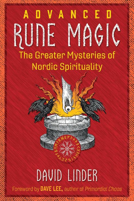 ADVANCED RUNE MAGIC. Zwei schwarze Raben, Flammen und Runen über einem Steinring. Autor: David Linder.
