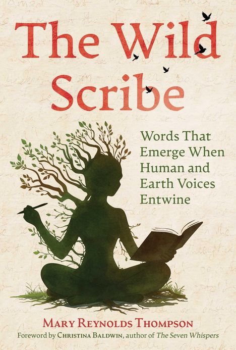 „The Wild Scribe: Words That Emerge When Human and Earth Voices Entwine“; Silhouette einer Frau mit Ästen als Haare.