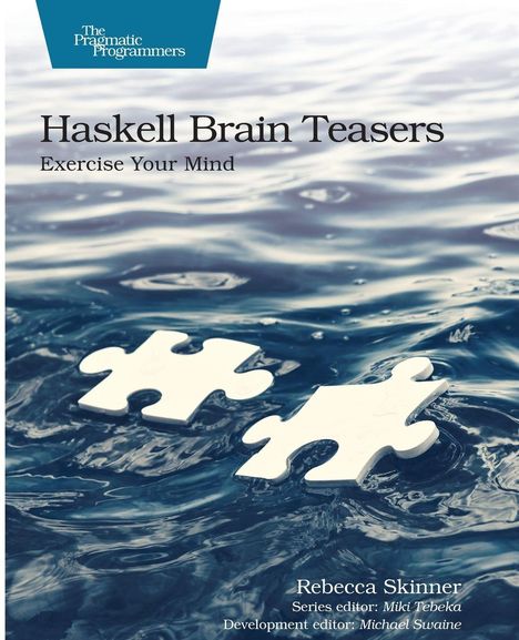 „Haskell Brain Teasers: Exercise Your Mind“, zwei Puzzlestücke schwimmen im Wasser.