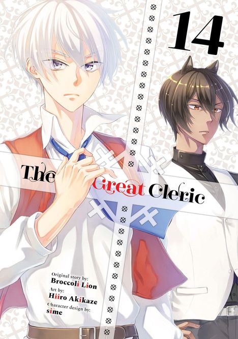 Text: "The Great Cleric 14". Zwei stilisierte Manga-Figuren in eleganter Kleidung, weiße und schwarze Haare.